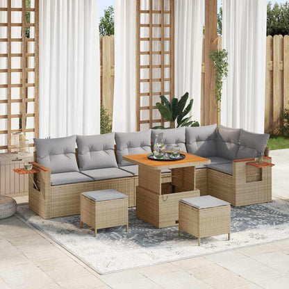 Tuinbankenset 11 Pcs En Licht Grijs Poly Rattan 80 cm tafellengte beige en lichtgrijs