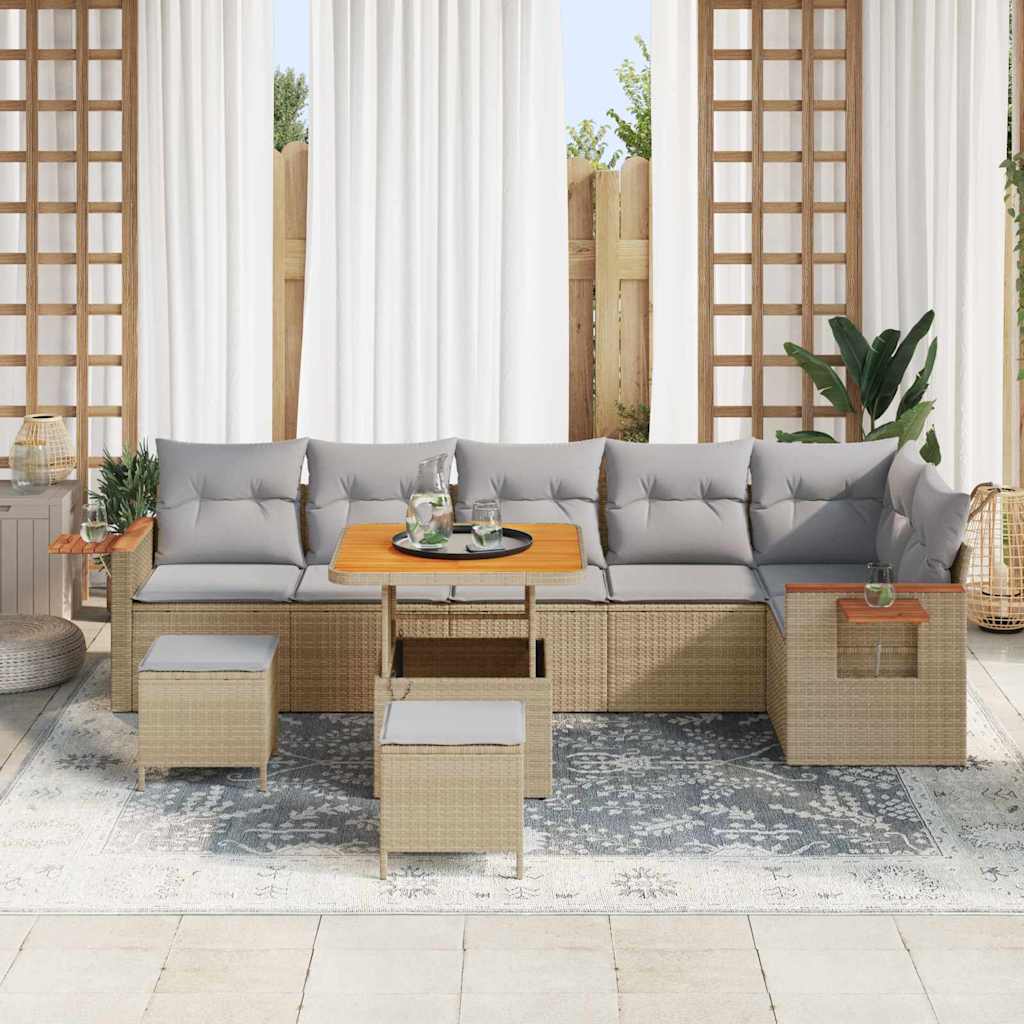 Tuinbankenset 11 Pcs En Licht Grijs Poly Rattan 80 cm tafellengte beige en lichtgrijs