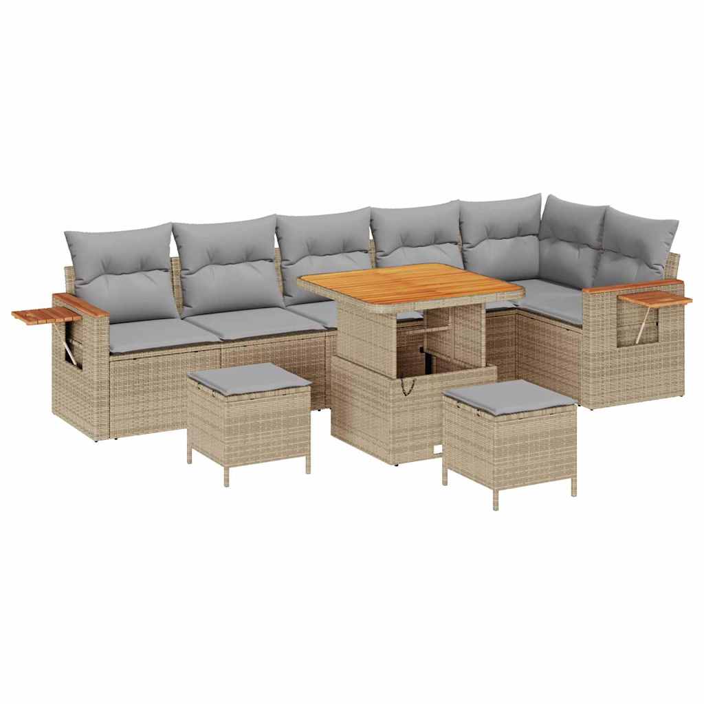 Tuinbankenset 11 Pcs En Licht Grijs Poly Rattan 80 cm tafellengte beige en lichtgrijs