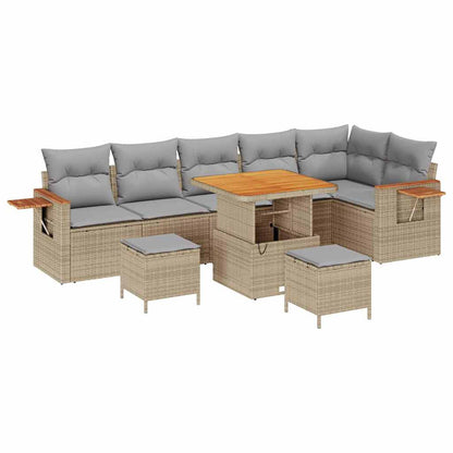 Tuinbankenset 11 Pcs En Licht Grijs Poly Rattan 80 cm tafellengte beige en lichtgrijs