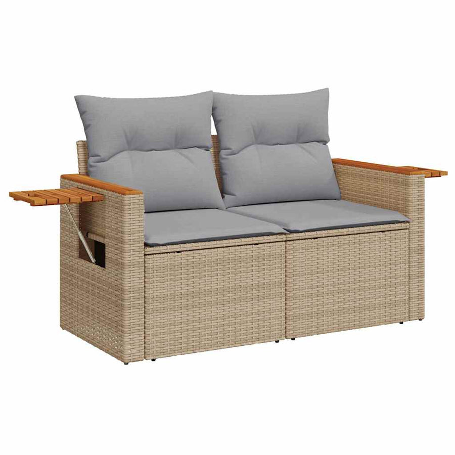 Tuinbankenset 11 Pcs En Licht Grijs Poly Rattan 80 cm tafellengte beige en lichtgrijs