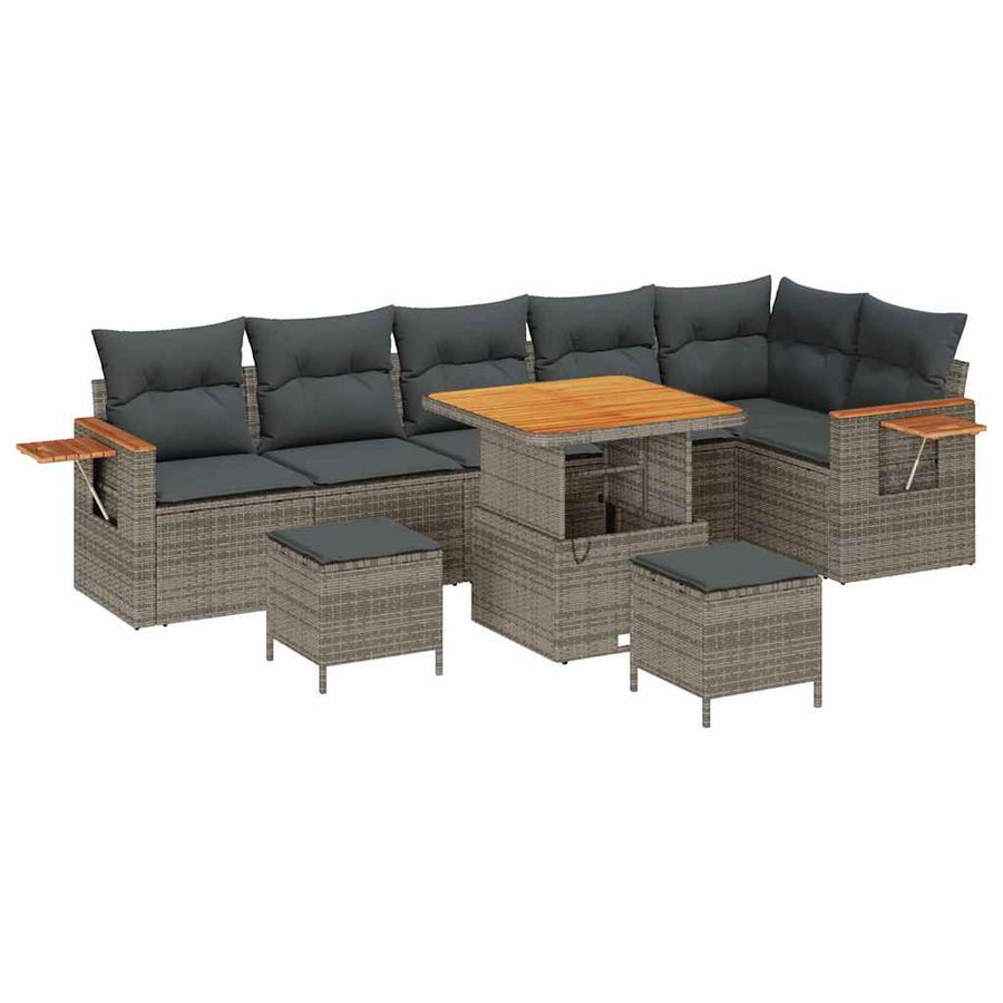 Tuinbankenset met kussen 11 pcs Grijs poly rattan