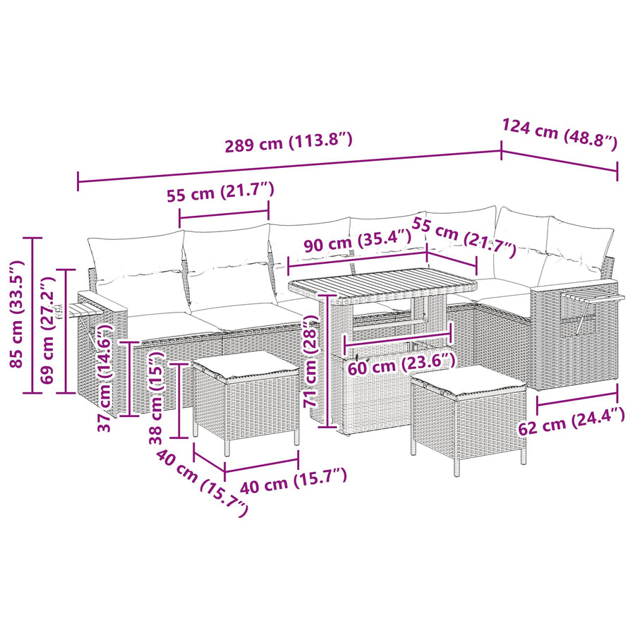 Tuinbankenset met kussen 11 pcs Zwart poly rattan
