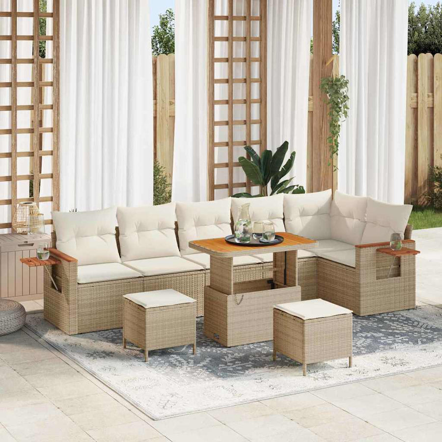 Tuinbankenset met kussen 11 pcs Beige en Crème poly rattan