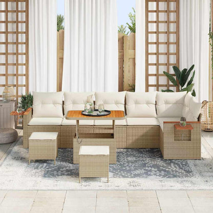 Tuinbankenset met kussen 11 pcs Beige en Crème poly rattan
