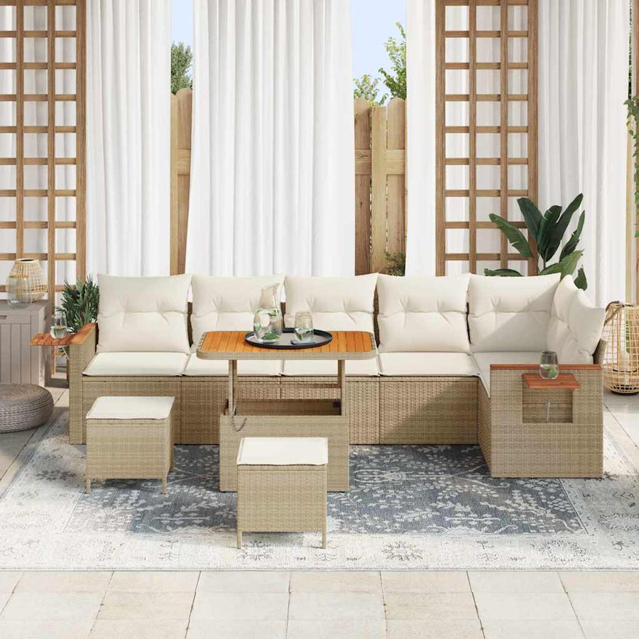 Tuinbankenset met kussen 11 pcs Beige en Crème poly rattan