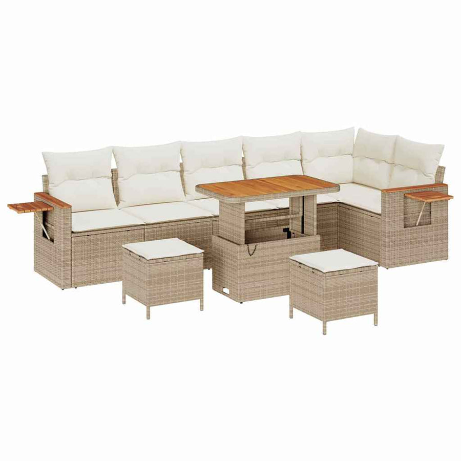 Tuinbankenset met kussen 11 pcs Beige en Crème poly rattan