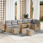 Garden Bench Set 11 pcs Beige and Light Grey Poly Rattan