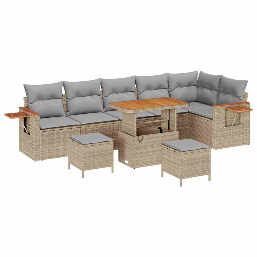 Tuin Sofa Set Met Kussen Met Opslag Poly Riet 90 cm tafellengte beige en lichtgrijs