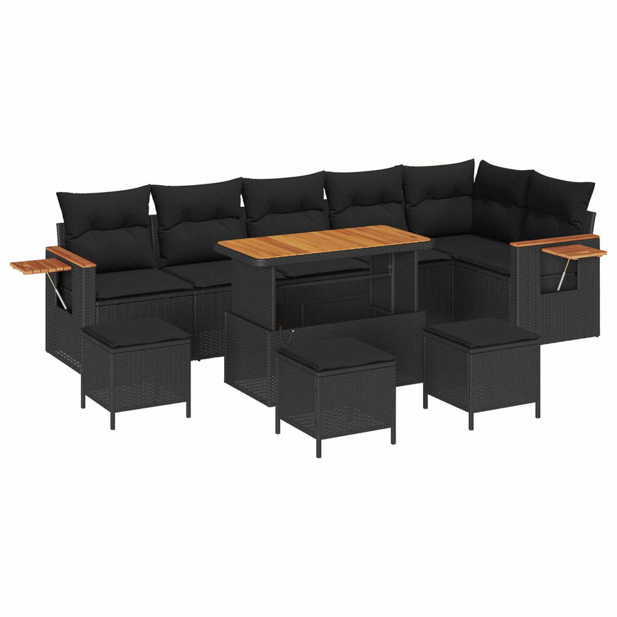 Tuinbankenset met kussen 12 pcs Zwart poly rattan