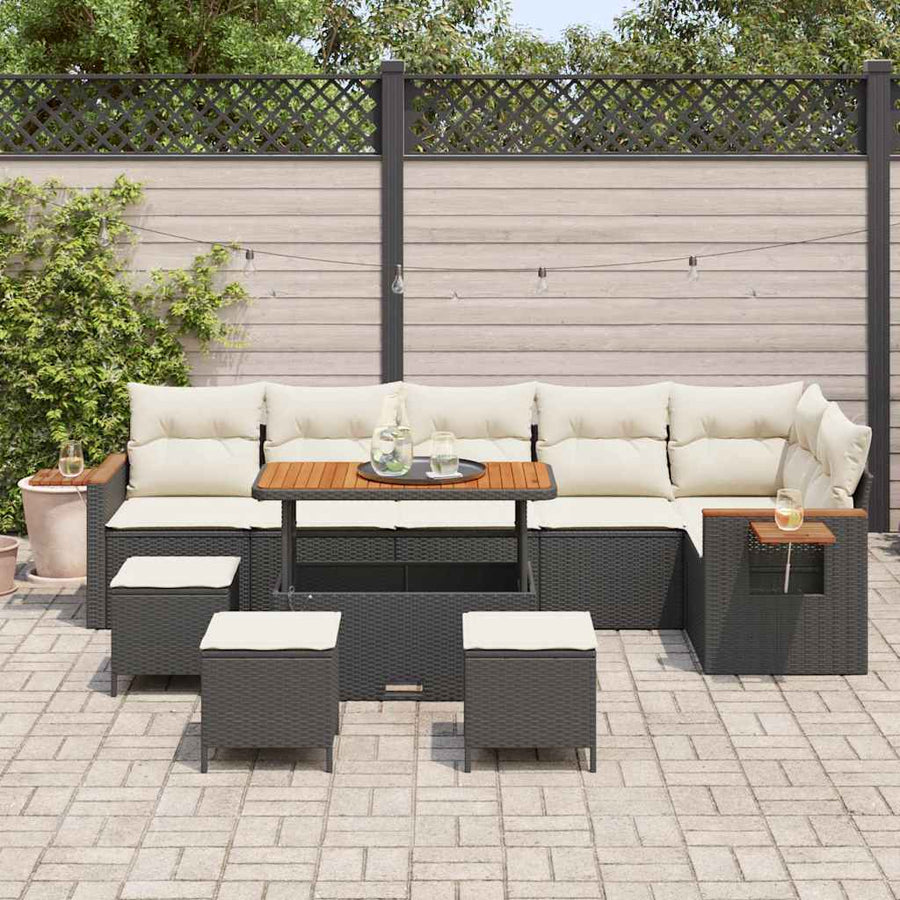 Tuinbankenset met kussen 12 pcs Zwart en Crème poly rattan