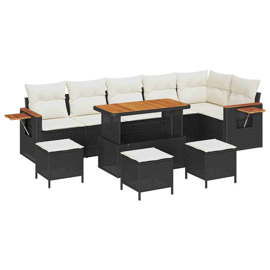 Tuinbankenset met kussen 12 pcs Zwart en Crème poly rattan