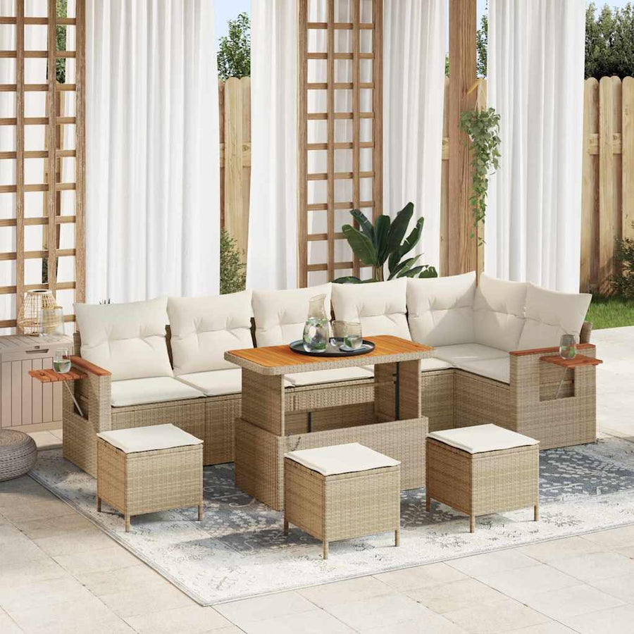 Tuinbankenset met kussen 12 pcs Beige en Crème poly rattan