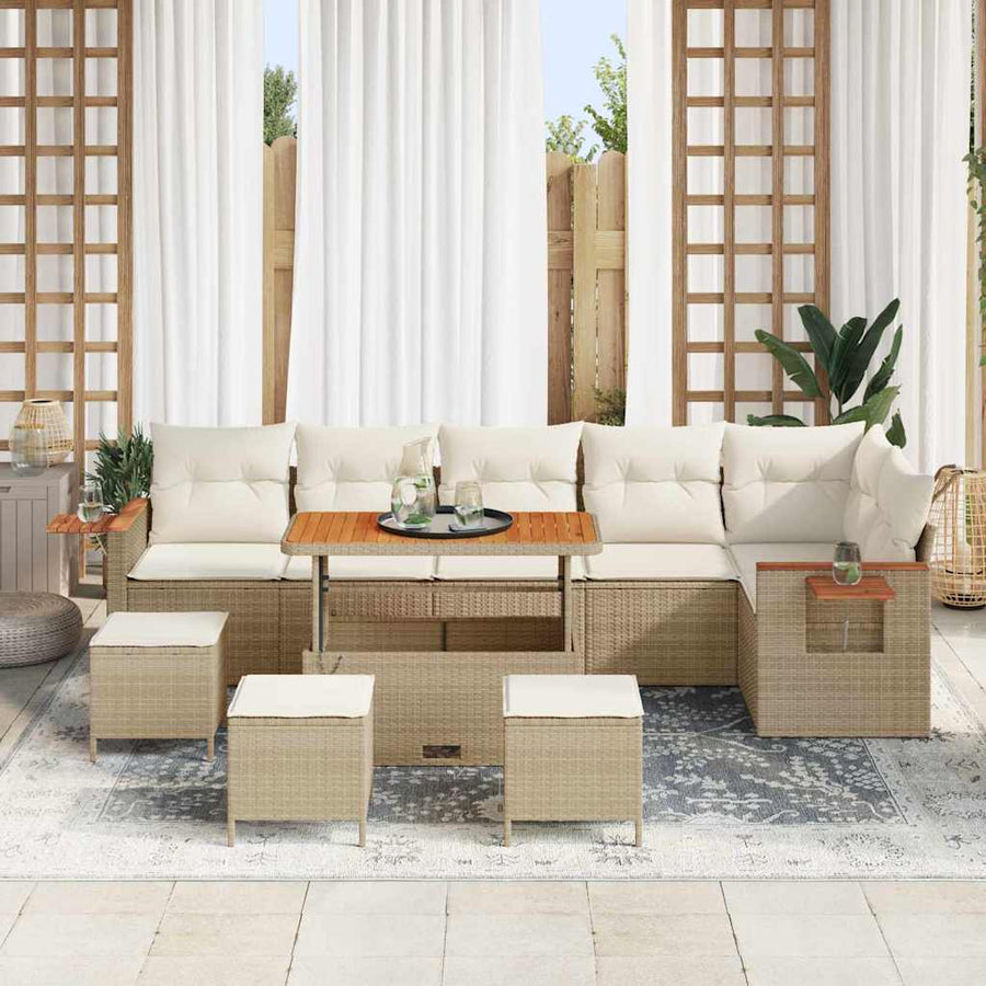 Tuinbankenset met kussen 12 pcs Beige en Crème poly rattan