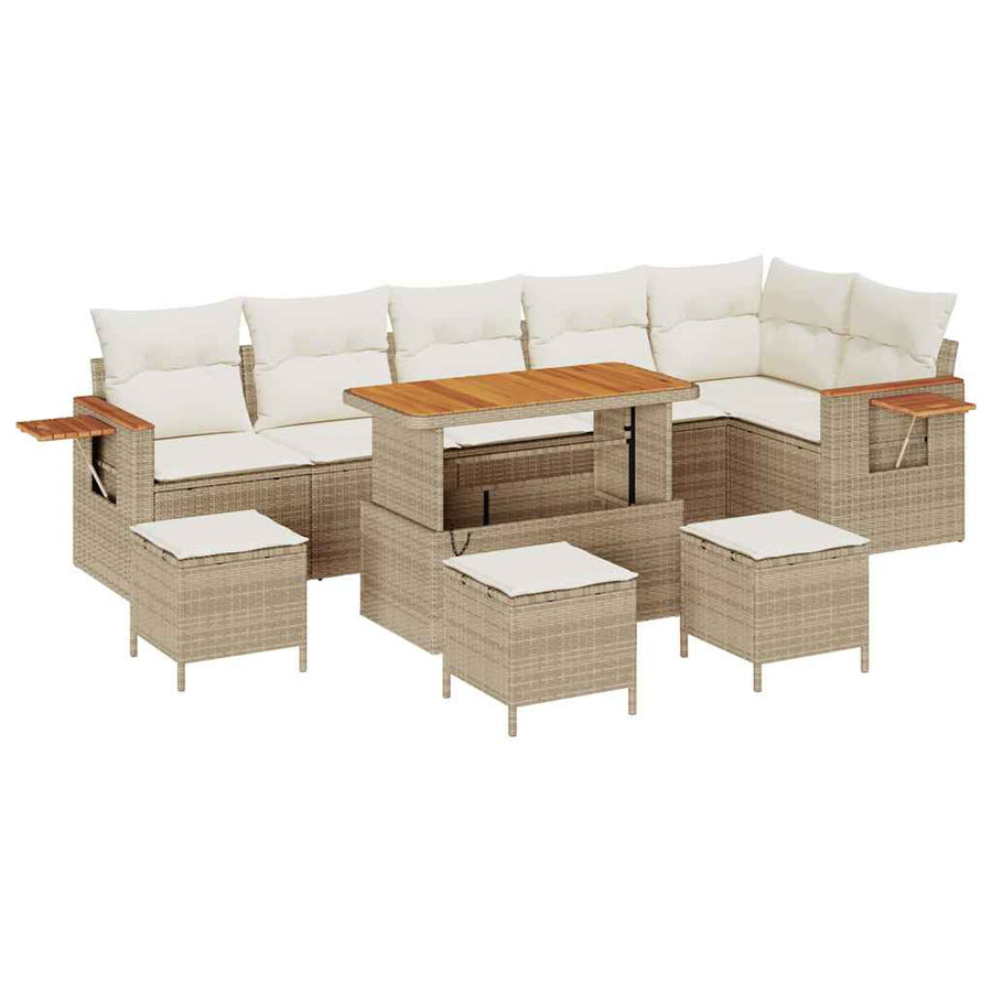 Tuinbankenset met kussen 12 pcs Beige en Crème poly rattan