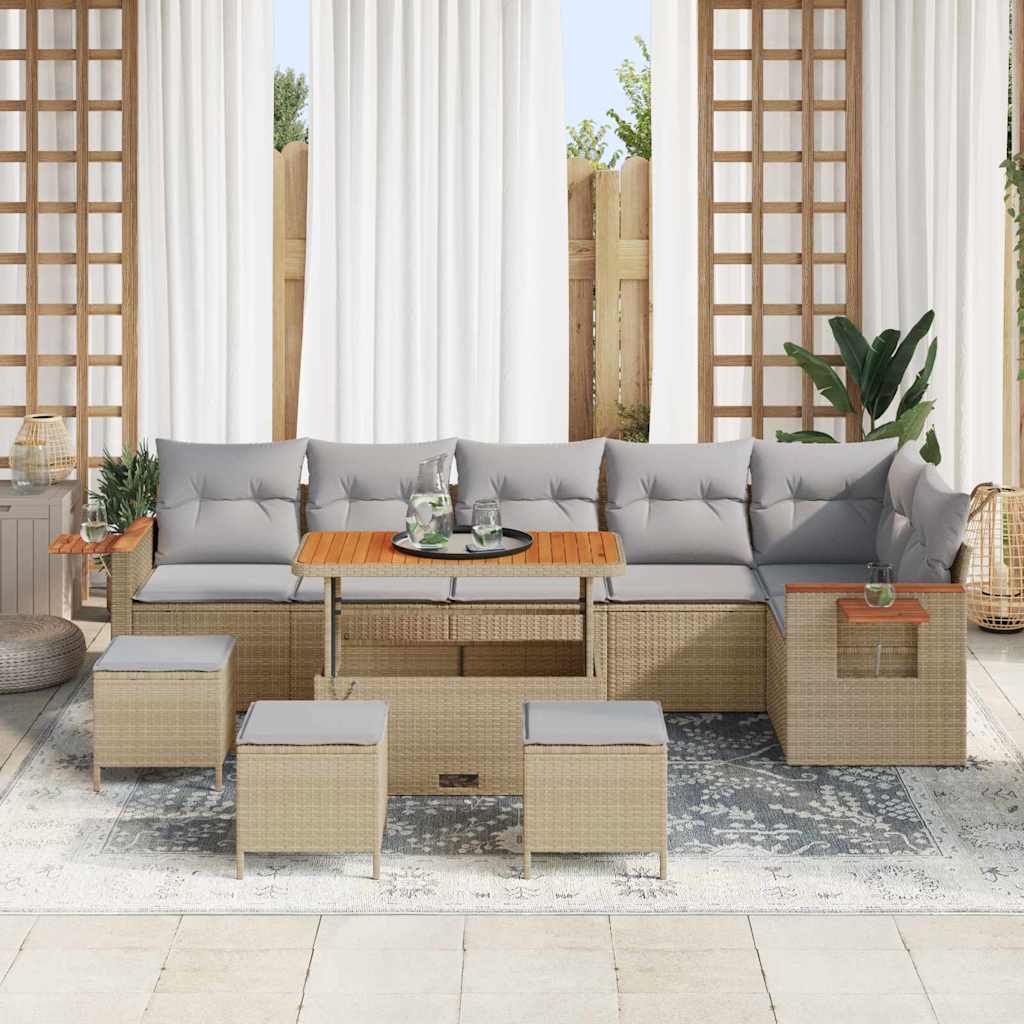 Tuinbankenset 12 Pcs En Licht Grijs Poly Rattan 110 cm tafellengte beige en lichtgrijs