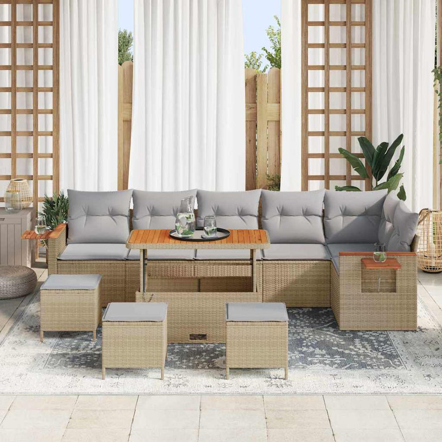 Tuinbankenset 12 Pcs En Licht Grijs Poly Rattan 110 cm tafellengte beige en lichtgrijs