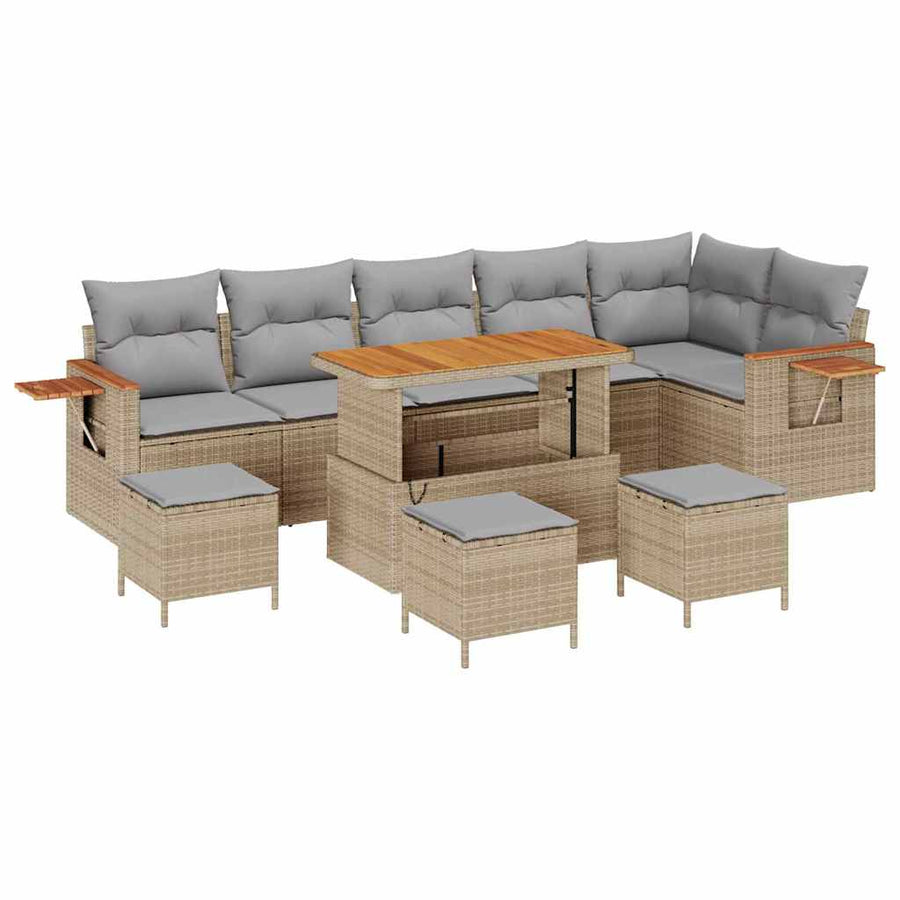 Tuinbankenset 12 Pcs En Licht Grijs Poly Rattan 110 cm tafellengte beige en lichtgrijs
