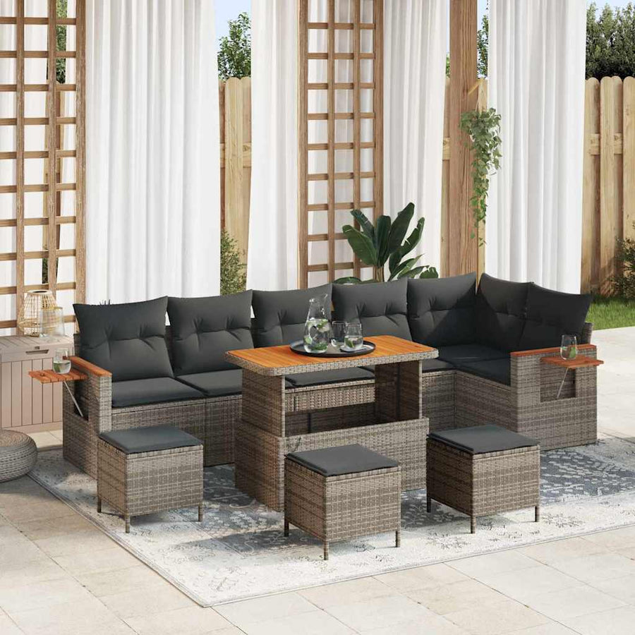 Tuinbankenset met kussen 12 pcs Grijs poly rattan