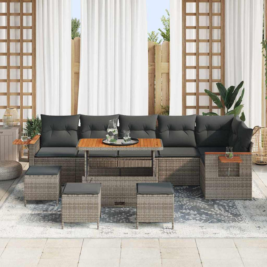 Tuinbankenset met kussen 12 pcs Grijs poly rattan