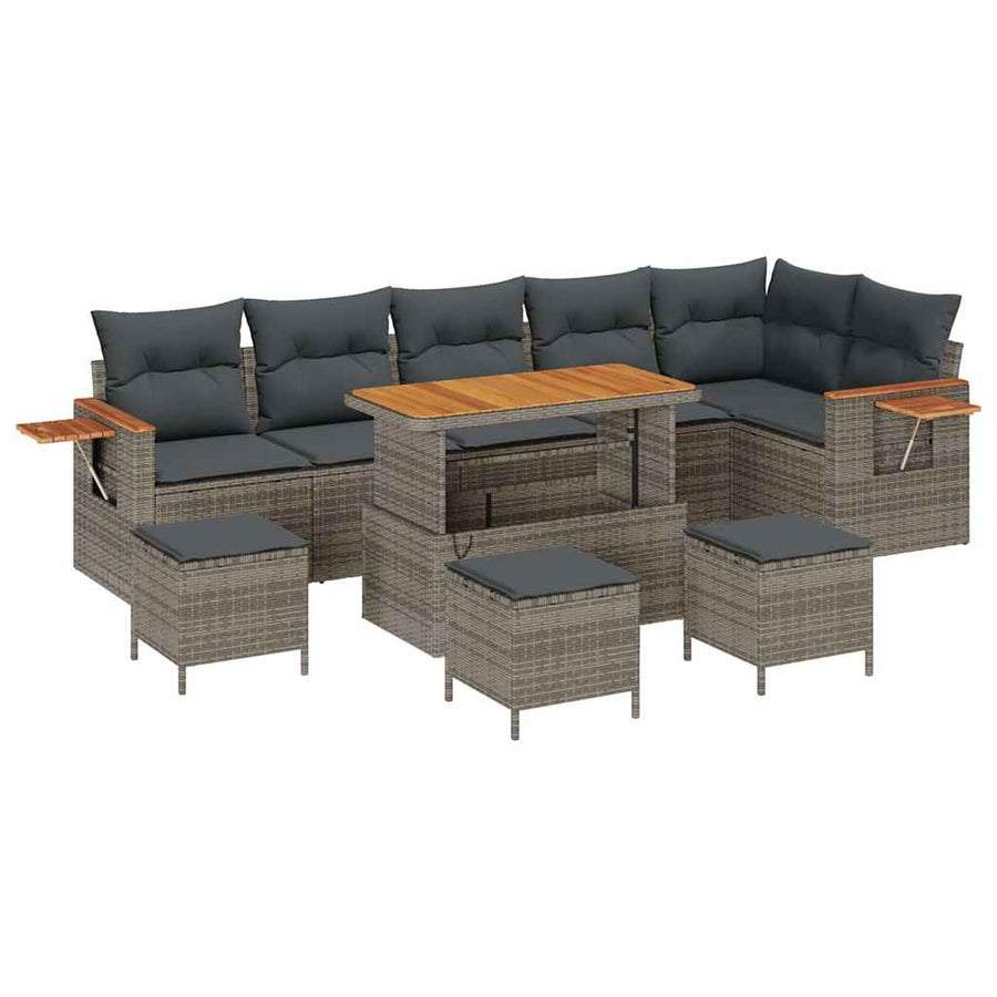 Tuinbankenset met kussen 12 pcs Grijs poly rattan