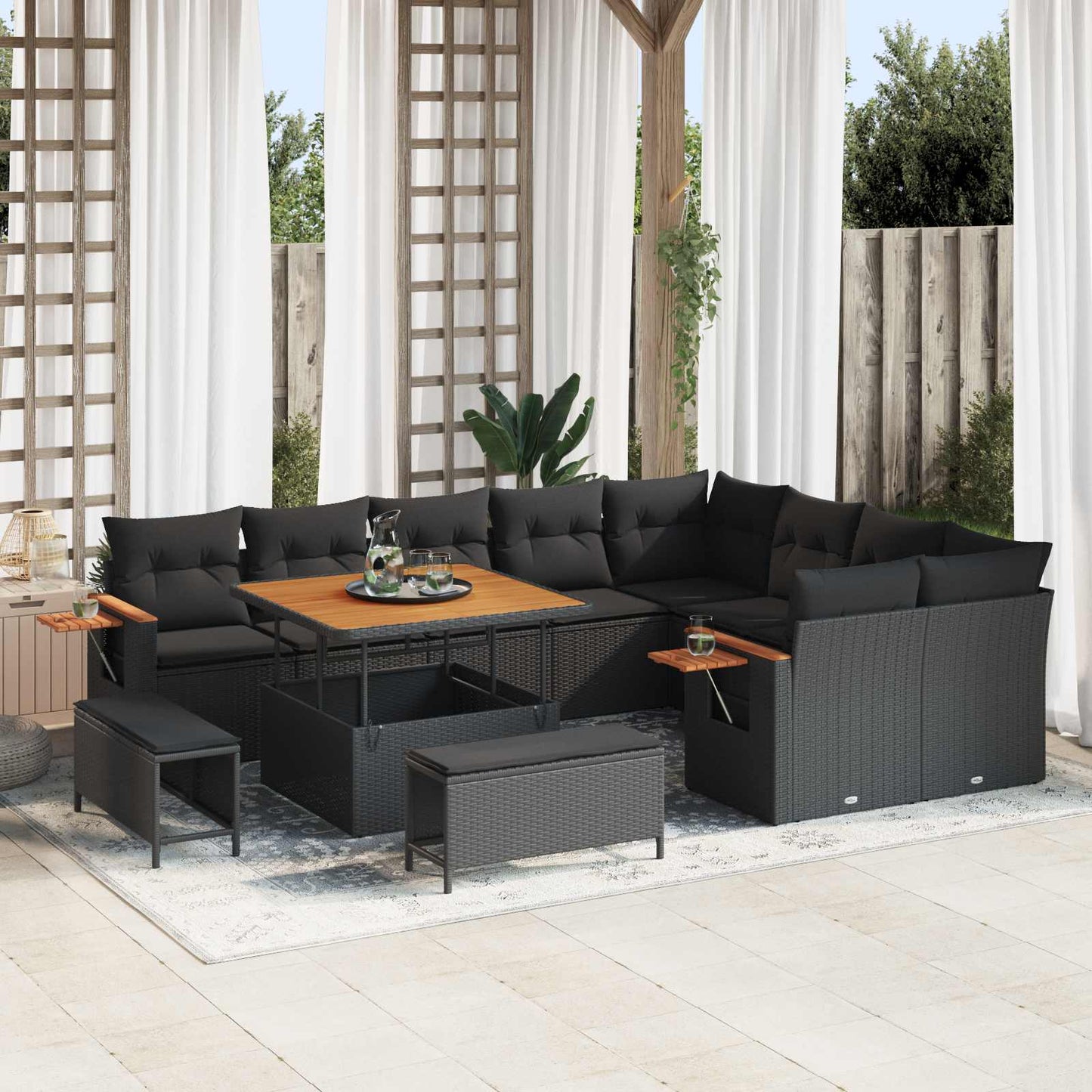 Tuinbankenset met kussen 13 pcs Zwart poly rattan