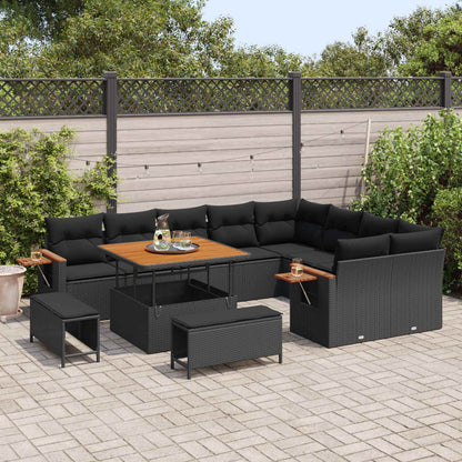 Tuinbankenset met kussen 13 pcs Zwart poly rattan