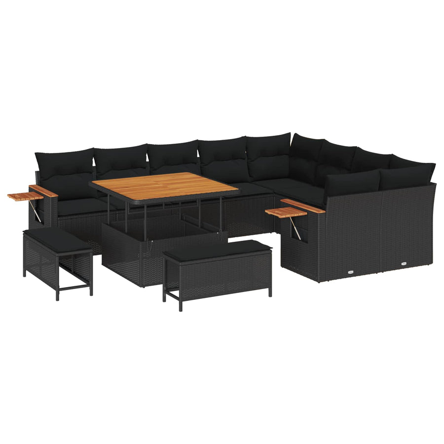 Tuinbankenset met kussen 13 pcs Zwart poly rattan