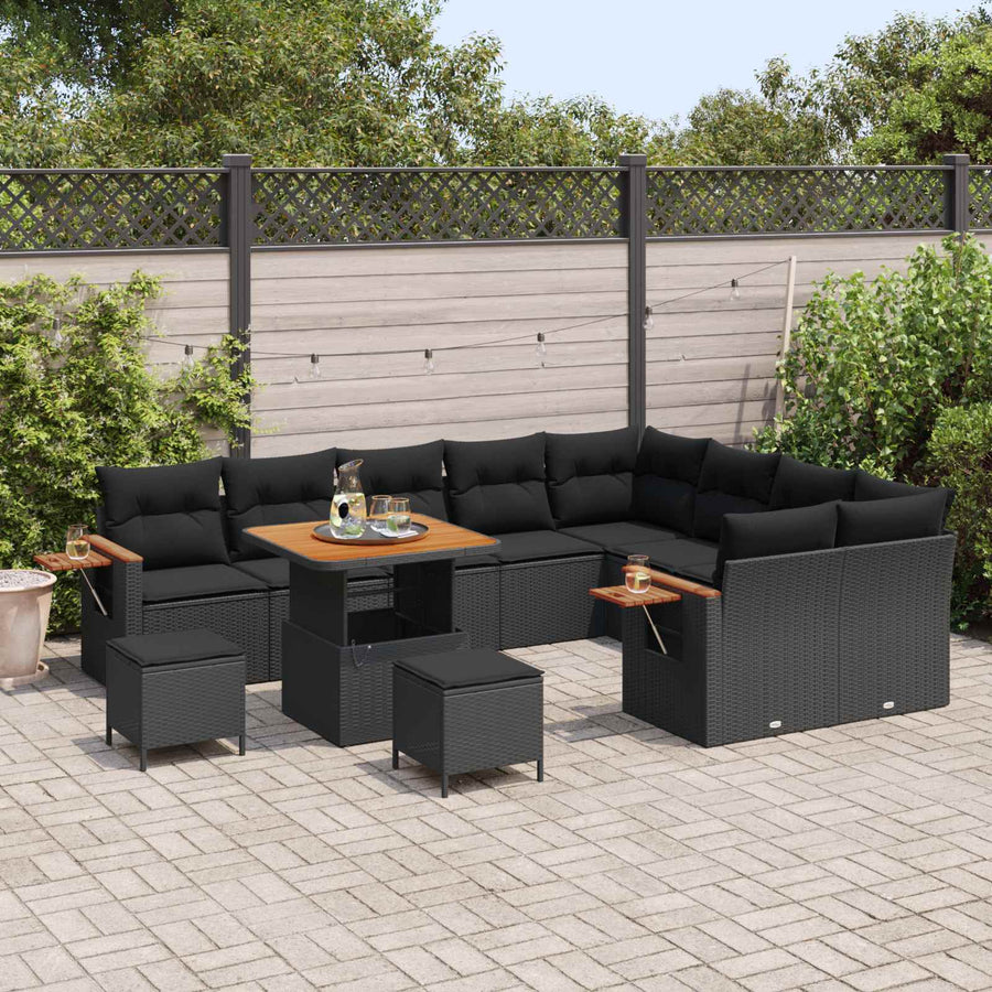 Tuinbankenset met kussen 13 pcs Zwart poly rattan