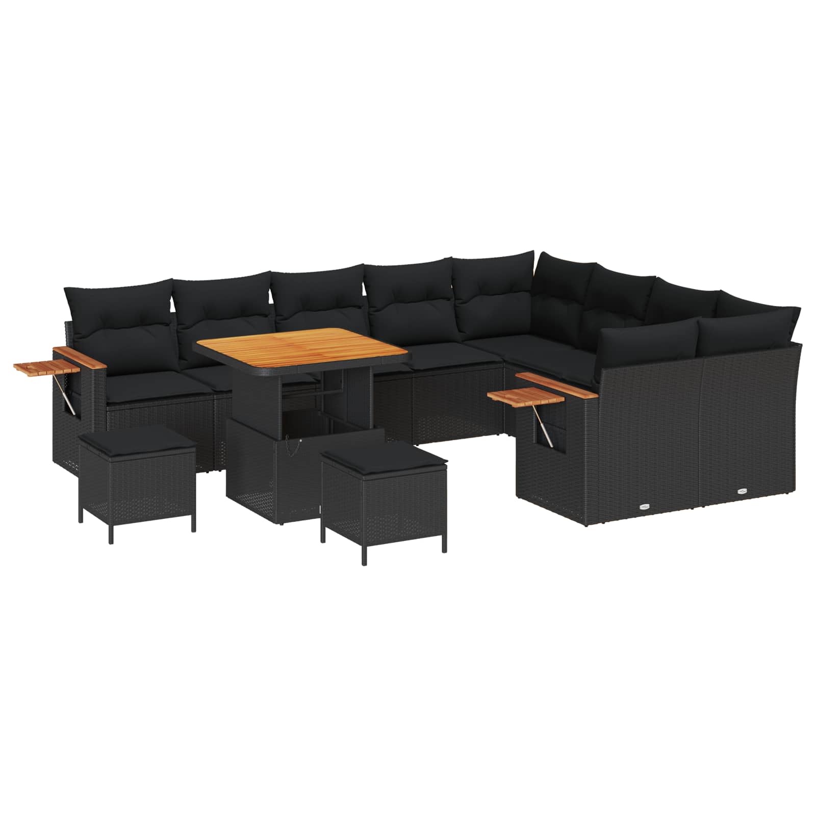 Tuinbankenset met kussen 13 pcs Zwart poly rattan