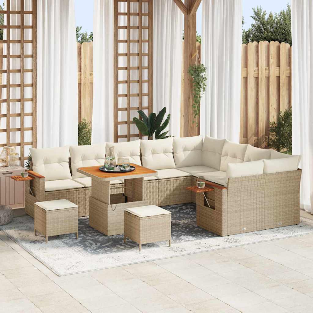 Tuinbankenset met kussen 13 pcs Beige en Crème poly rattan