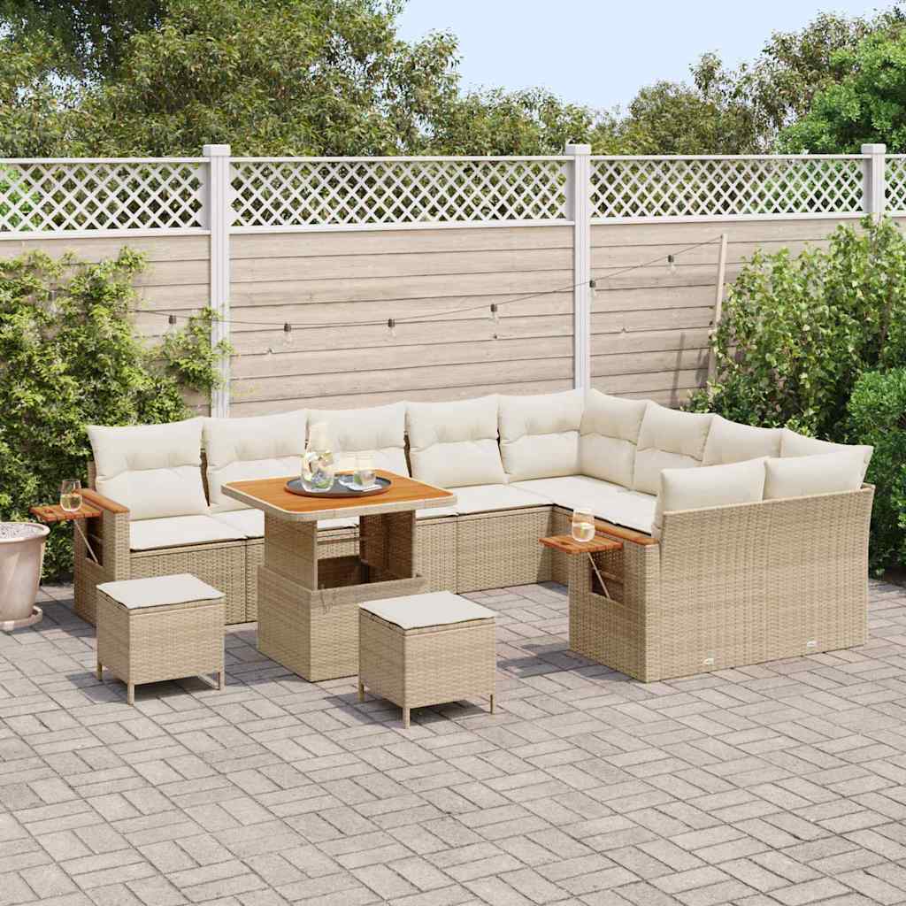 Tuinbankenset met kussen 13 pcs Beige en Crème poly rattan