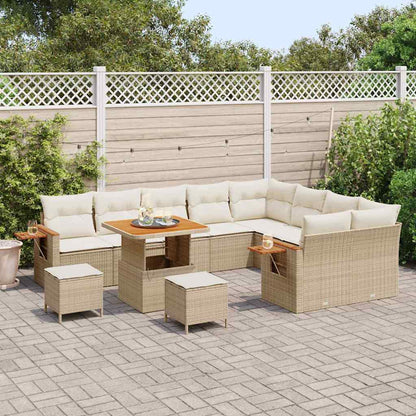 Tuinbankenset met kussen 13 pcs Beige en Crème poly rattan