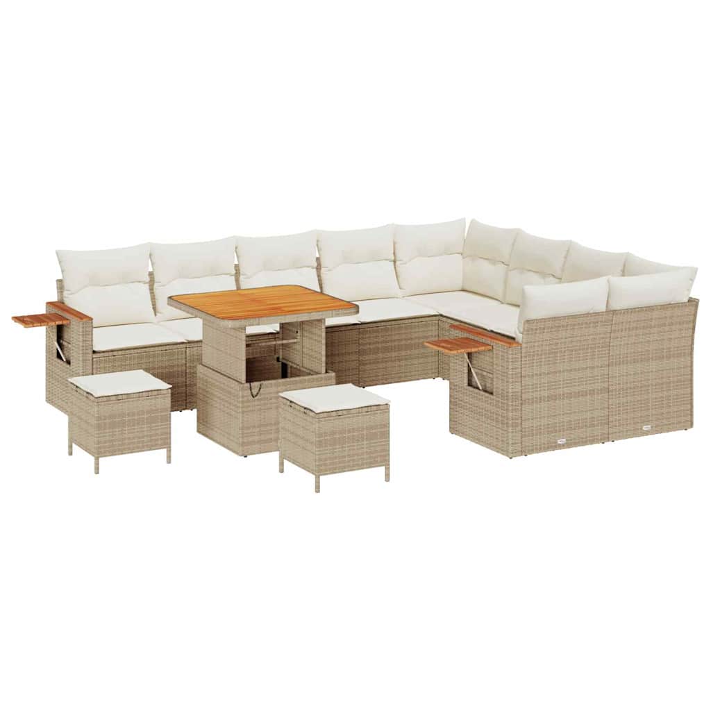 Tuinbankenset met kussen 13 pcs Beige en Crème poly rattan