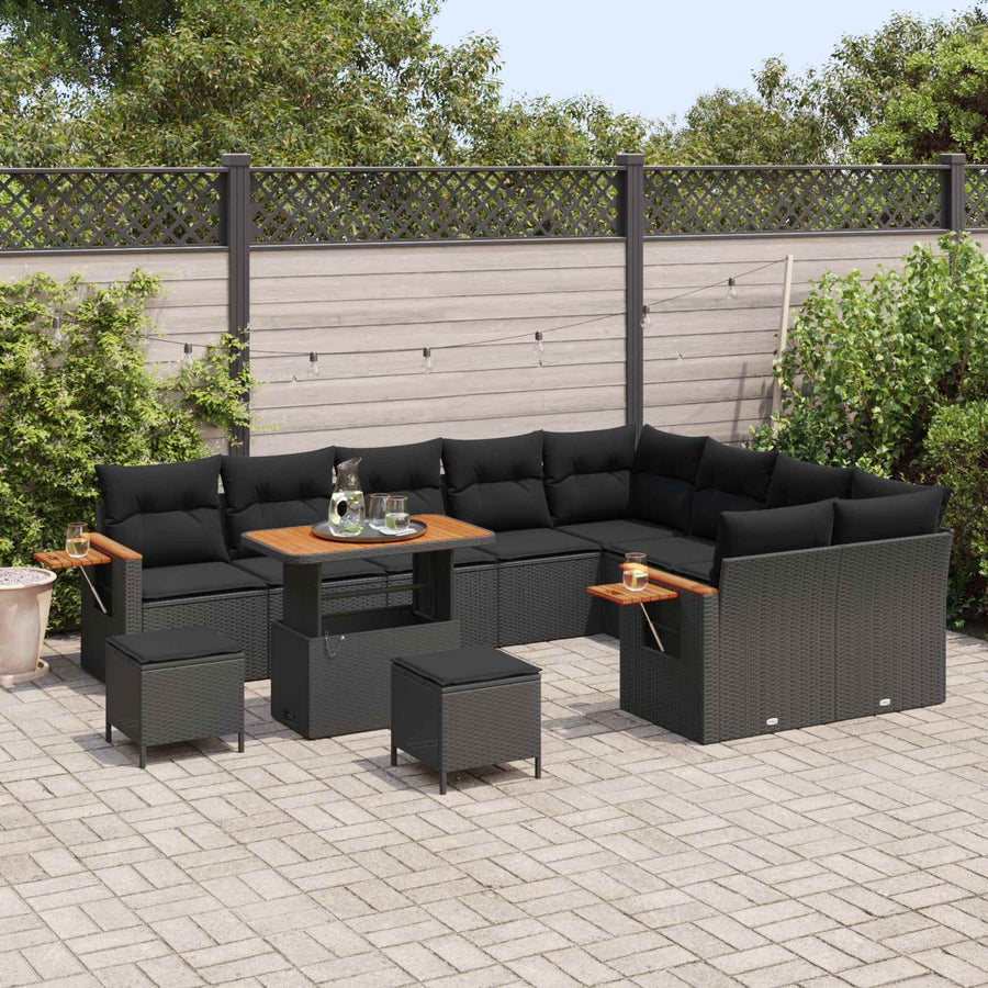 Tuinbankenset met kussen 13 pcs Zwart poly rattan