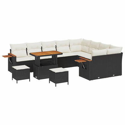 Tuinbankenset met kussen 13 pcs Zwart en Crème poly rattan