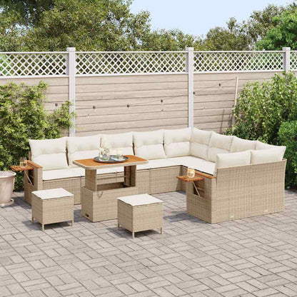 Tuinbankenset met kussen 13 pcs Beige en Crème poly rattan