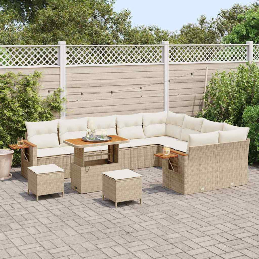 Tuinbankenset met kussen 13 pcs Beige en Crème poly rattan