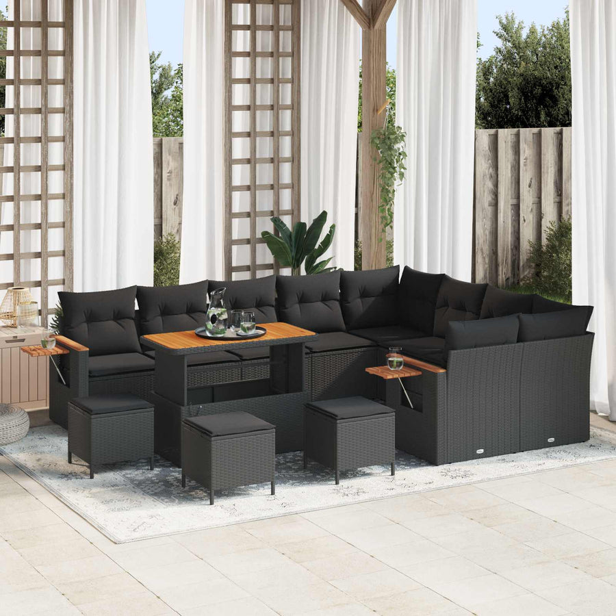 Tuinbankenset met kussen 14 pcs Zwart poly rattan