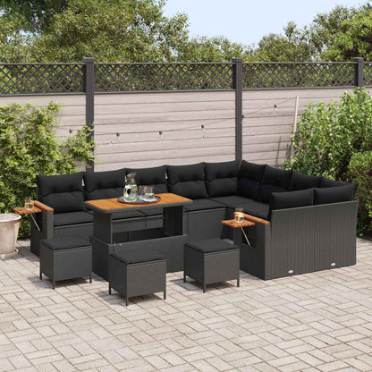 Tuinbankenset met kussen 14 pcs Zwart poly rattan