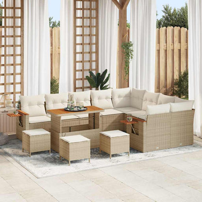 Tuinbankenset met kussen 14 pcs Beige en Crème poly rattan