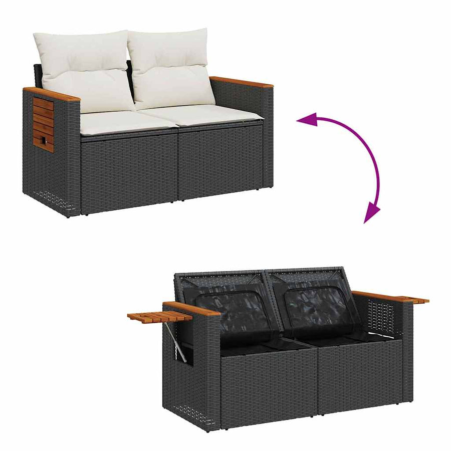 Tuinbankenset met kussen 17 pcs Zwart en Crème poly rattan