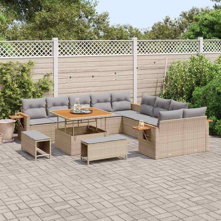 Tuinbankenset 17 pcs Beige en Licht Grijs poly rattan