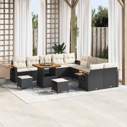 Tuinbankenset met kussen 17 pcs Zwart en Crème poly rattan