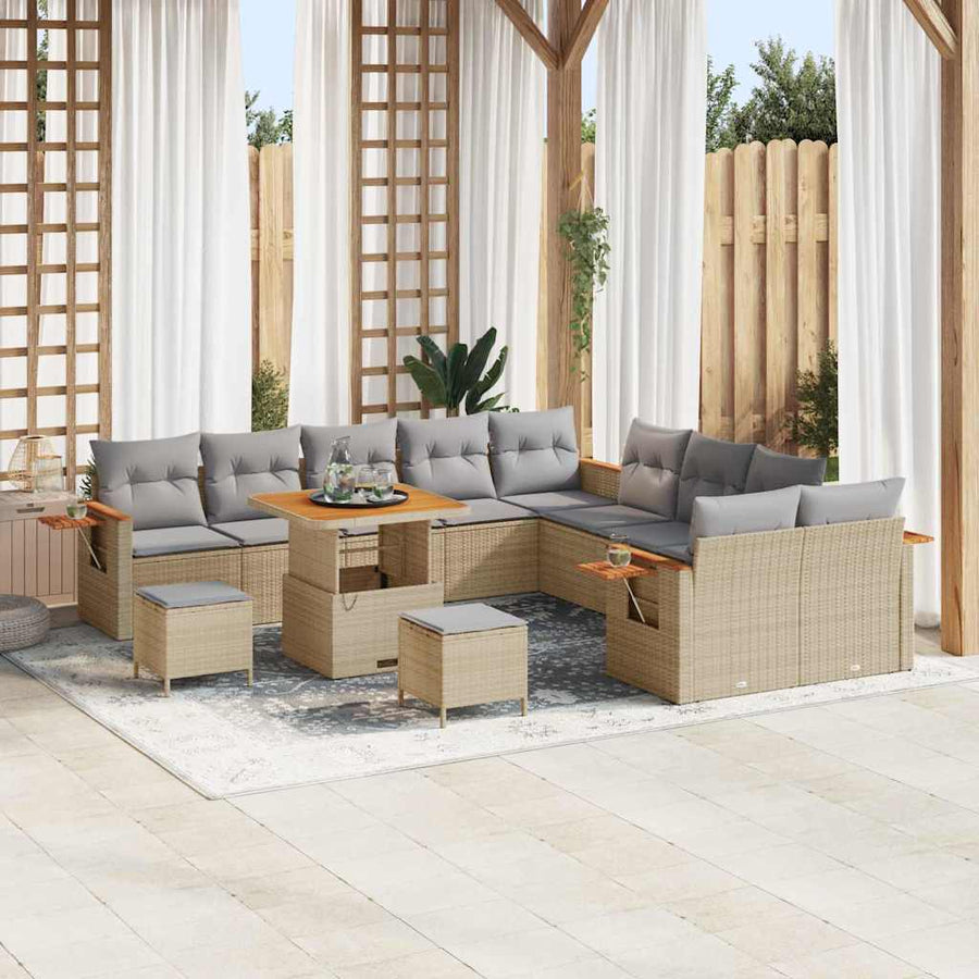 Tuinbankenset 17 pcs Beige en Licht Grijs poly rattan