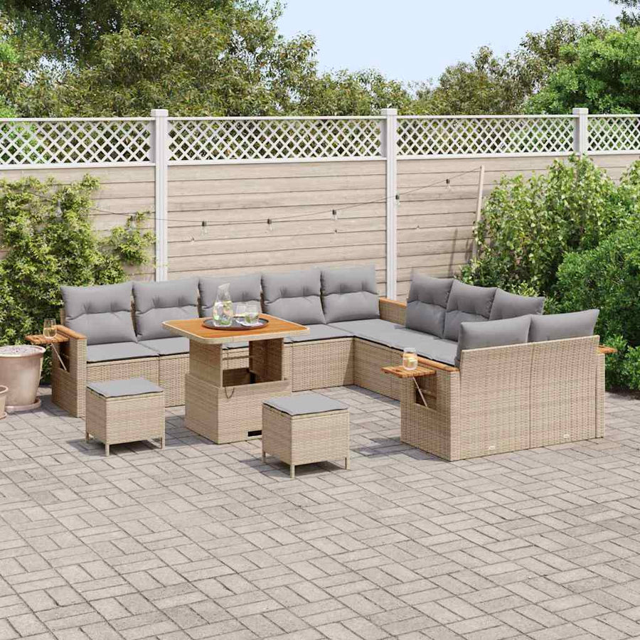 Tuinbankenset 17 pcs Beige en Licht Grijs poly rattan