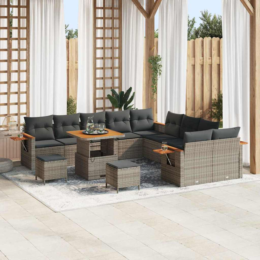 Tuinbankenset met kussen 17 pcs Grijs poly rattan