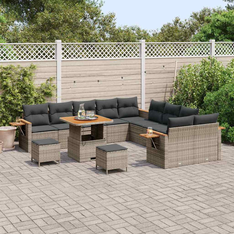 Tuinbankenset met kussen 17 pcs Grijs poly rattan
