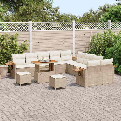 Tuinbankenset met kussen 17 pcs Beige en Crème poly rattan
