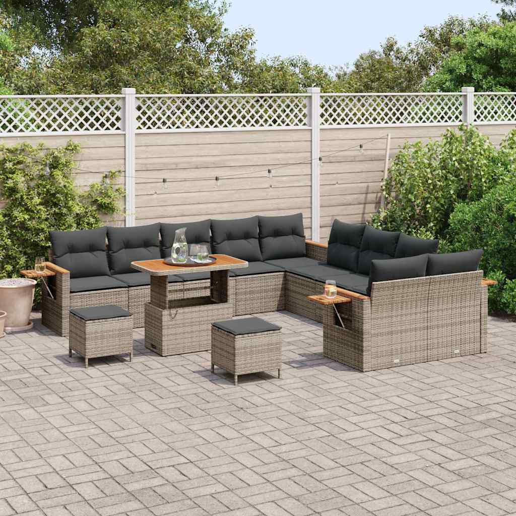 Tuinbankenset met kussen 17 pcs Grijs poly rattan